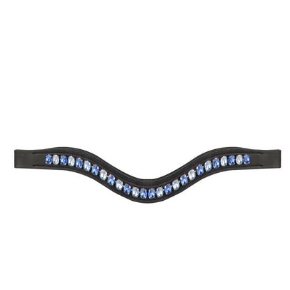 SIE Genuine Leather Unpadded Horse Browband English Bridle Accessory Light & Dark Blue Rhinestones Crystals