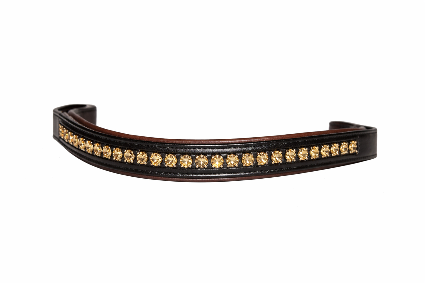 SIE Straight Shape Padded Leather Horse Browband With Light Gold Swarovski Crystal English Bridle Accessory
