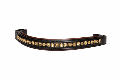SIE Straight Shape Padded Leather Horse Browband With Light Gold Swarovski Crystal English Bridle Accessory
