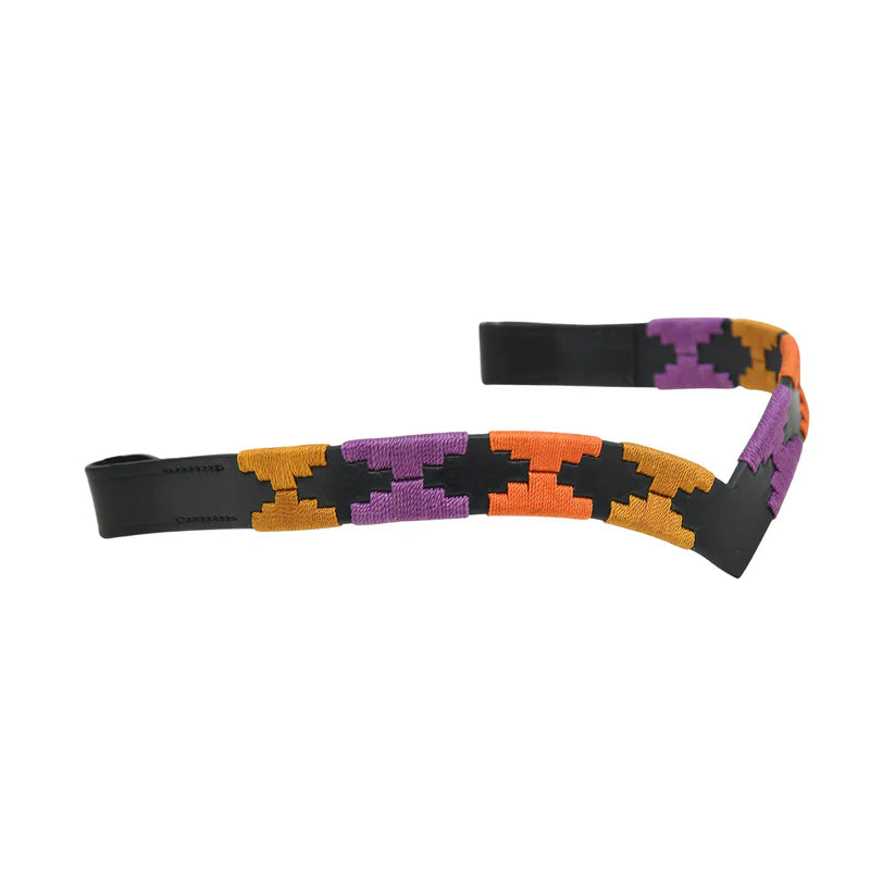 SIE Polo Leather Horse Browband Handcrafted Polo Design Vegetable Tanned Leather | Ochre Yellow, Purple & Orange