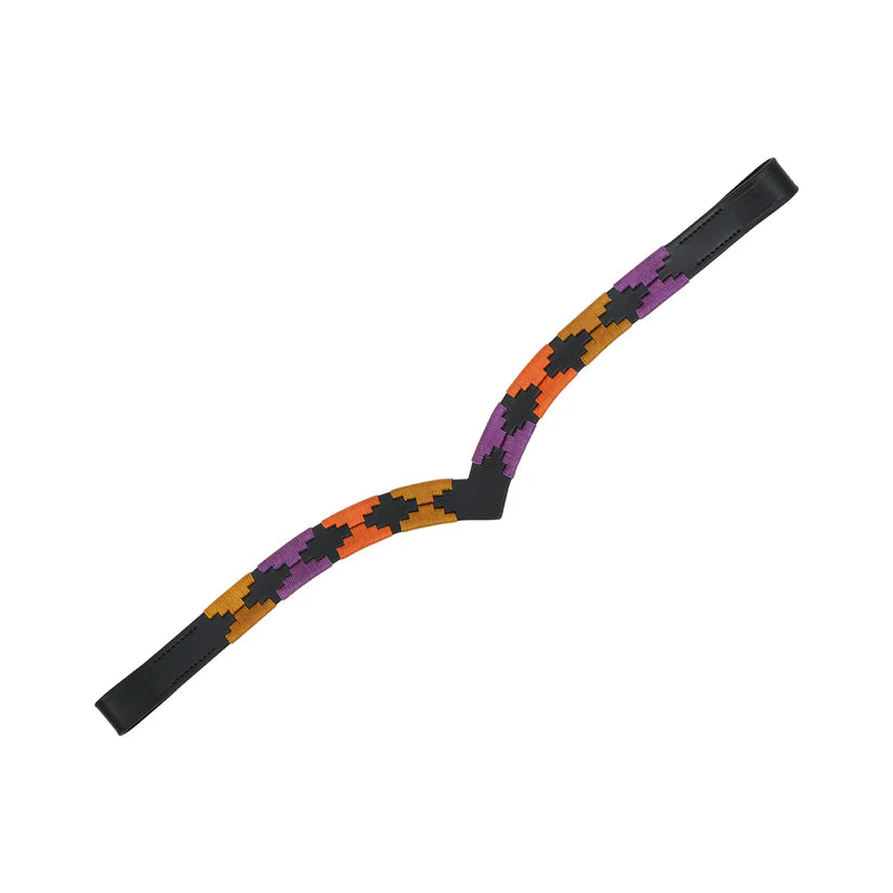 SIE Polo Leather Horse Browband Handcrafted Polo Design Vegetable Tanned Leather | Ochre Yellow, Purple & Orange