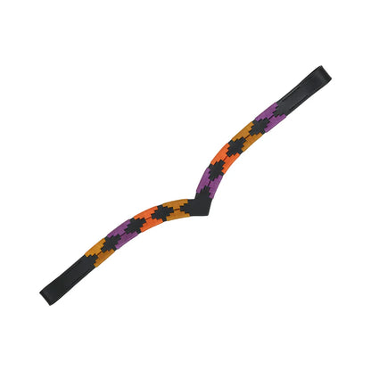 SIE Polo Leather Horse Browband Handcrafted Polo Design Vegetable Tanned Leather | Ochre Yellow, Purple & Orange