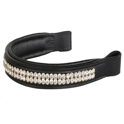 SIE Genuine Leather Horse Browband Premium Handcrafted Leather Double Row Sparkling Crystal Bridle Browband for Horses
