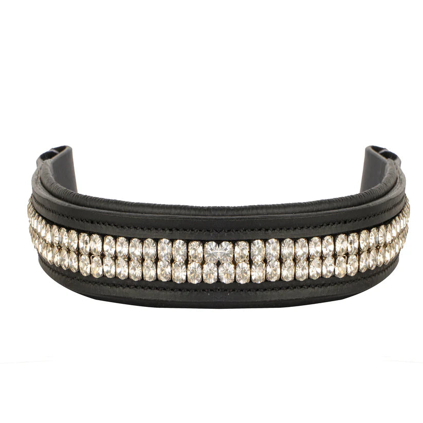 SIE Genuine Leather Horse Browband Premium Handcrafted Leather Double Row Sparkling Crystal Bridle Browband for Horses