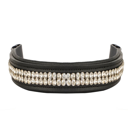 SIE Genuine Leather Horse Browband Premium Handcrafted Leather Double Row Sparkling Crystal Bridle Browband for Horses