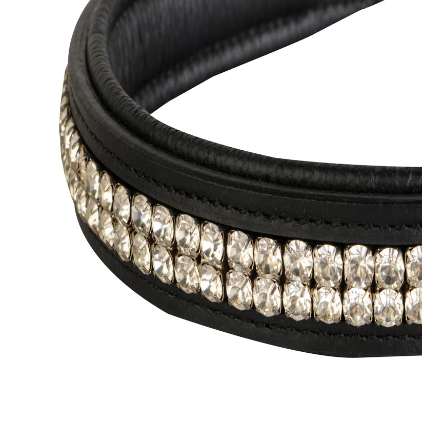 SIE Genuine Leather Horse Browband Premium Handcrafted Leather Double Row Sparkling Crystal Bridle Browband for Horses