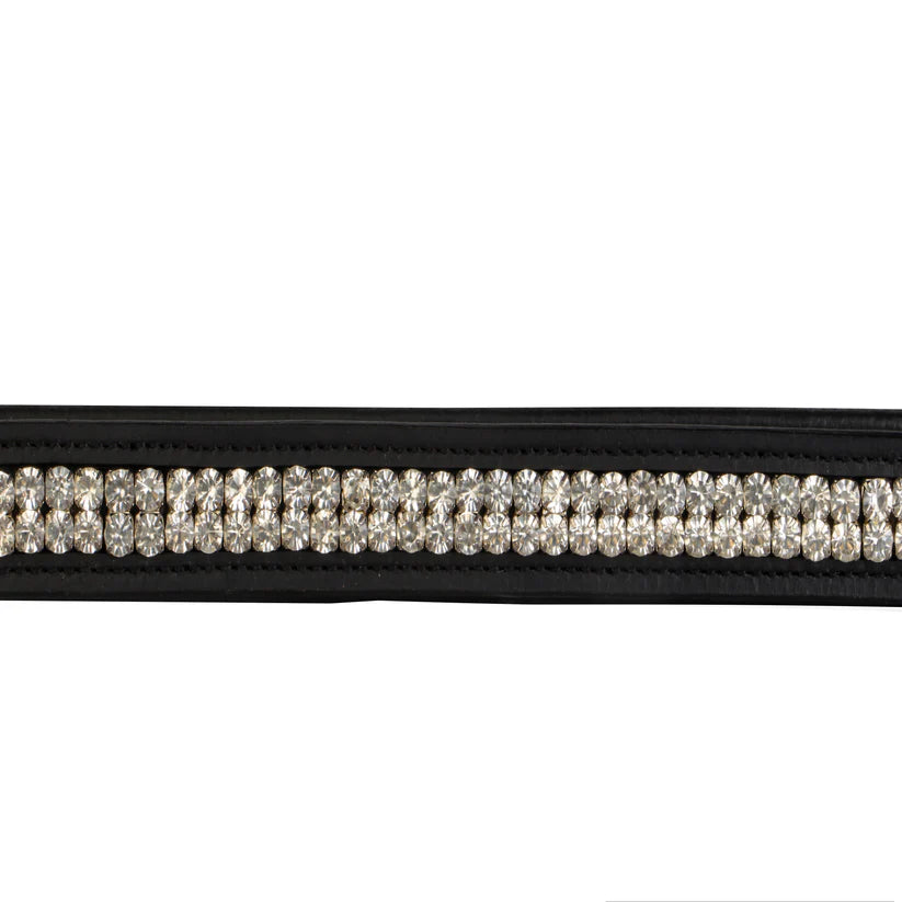 SIE Genuine Leather Horse Browband Premium Handcrafted Leather Double Row Sparkling Crystal Bridle Browband for Horses