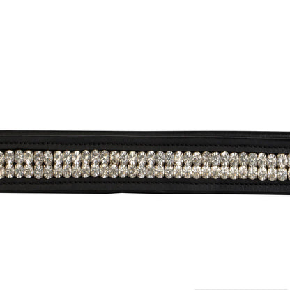 SIE Genuine Leather Horse Browband Premium Handcrafted Leather Double Row Sparkling Crystal Bridle Browband for Horses