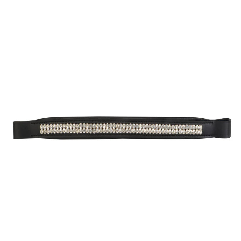 SIE Genuine Leather Horse Browband Premium Handcrafted Leather Double Row Sparkling Crystal Bridle Browband for Horses