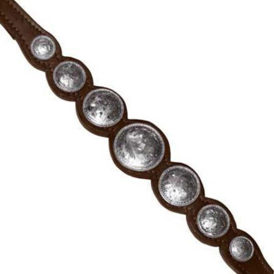SIE Leather Horse Breast Collar with Hand Engraved Silver Conchos Horse Bridle for Show & Trail