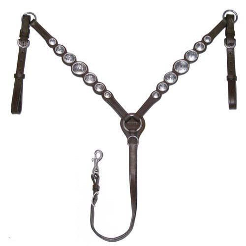 SIE Leather Horse Breast Collar with Hand Engraved Silver Conchos Horse Bridle for Show & Trail