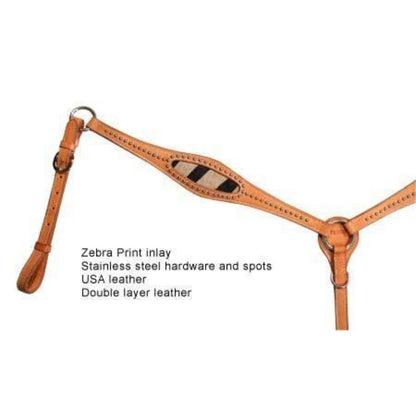 SIE Wild Side Zebra Print Breast Collar – Double Layer Buffalo Leather Breast Collar