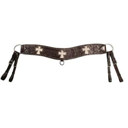 SIE Sunspots Floral Tooled Cross Inlaid Tripper Collar – Double Layer Western Breast Collar