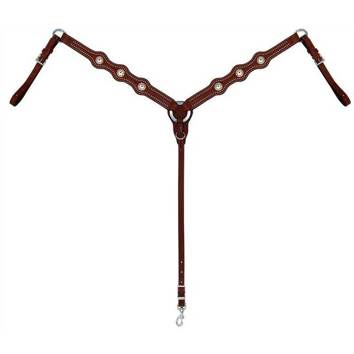 SIE Genuine Lether Horse Breast Collar Showtime Scalloped  – Swarovski Crystal Western Breast Collar with Sterling Silver Conchos