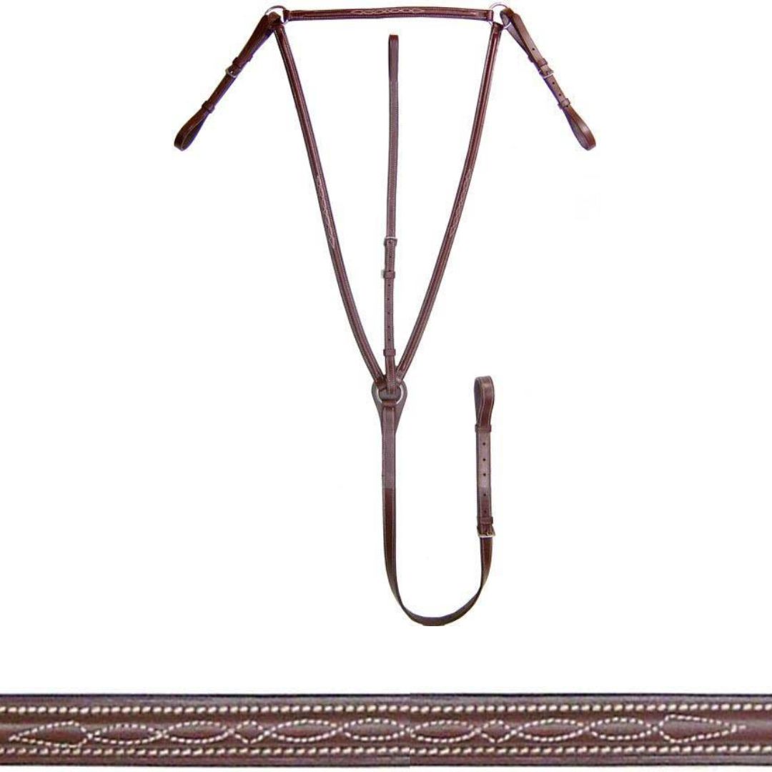 SIE Genuine Leather Round Raised Double Fancy Stitch Breastplate with Removable Standing Attachment