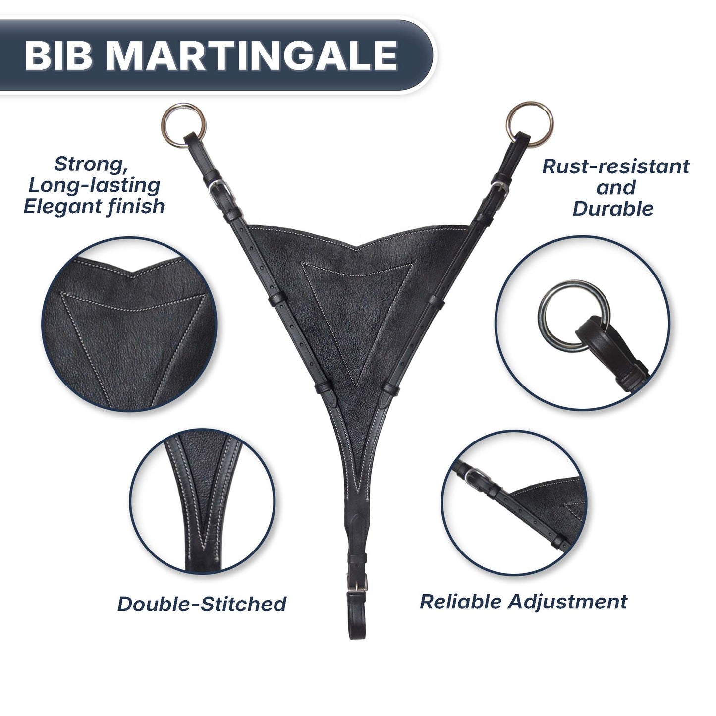 SIE Leather Adjustable Bib Martingale Attachment - Bib Design with SS Hardware Fully Adjustable One Size