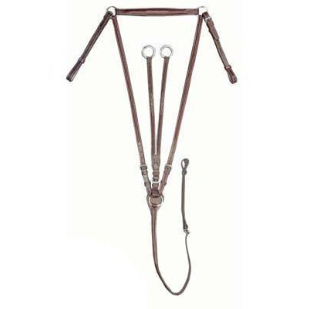 SIE Leather Breastplate with Removable Running Attachment – 5-Way Adjustable Horse Tack with Fancy Stitching