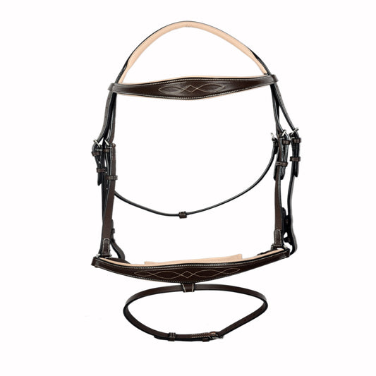 SIE Padded Fancy Stitched Leather Jump Bridle Vegetable Tanned Leather Anatomic Soft Padded Design