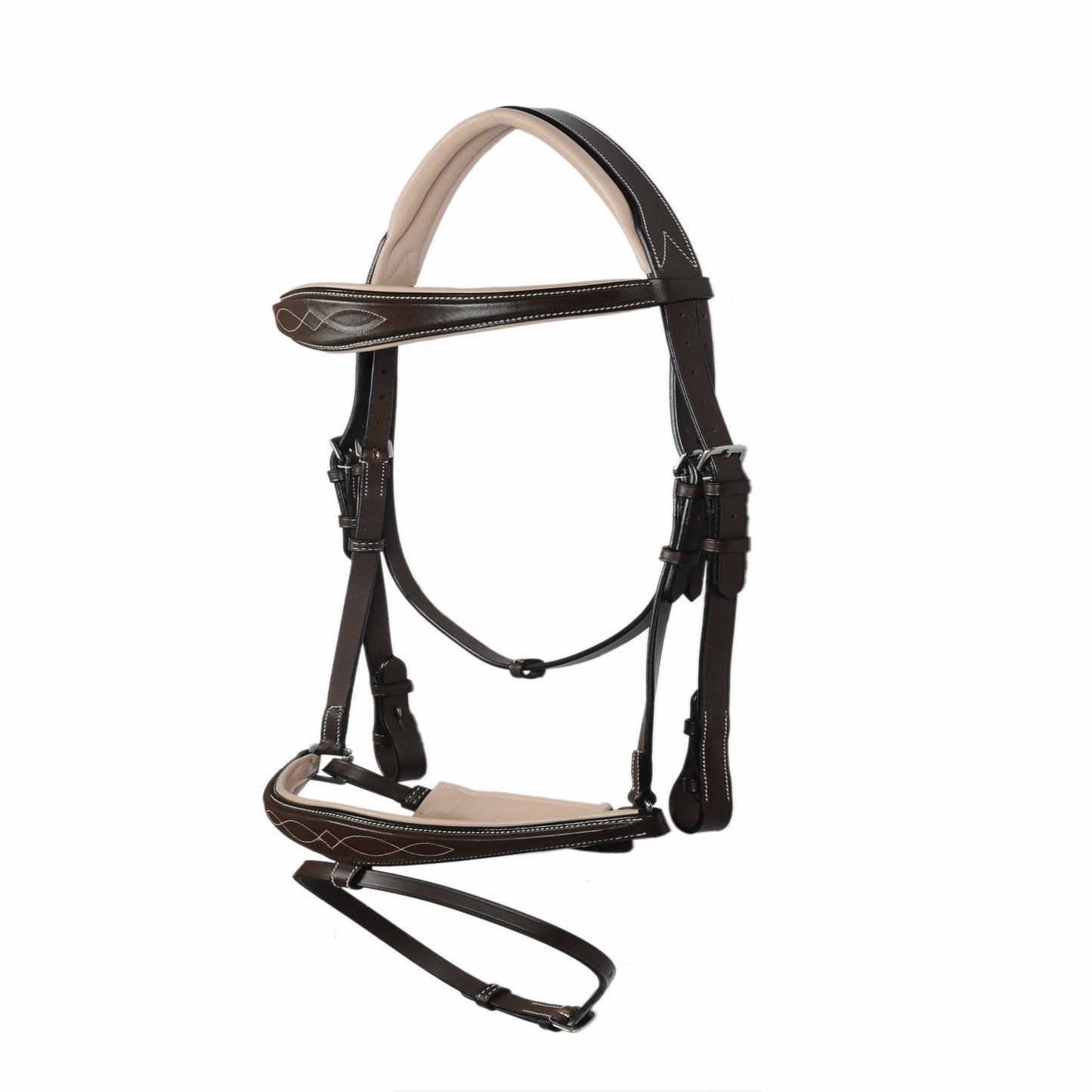 SIE Padded Fancy Stitched Leather Jump Bridle Vegetable Tanned Leather Anatomic Soft Padded Design