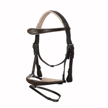 SIE Padded Fancy Stitched Leather Jump Bridle Vegetable Tanned Leather Anatomic Soft Padded Design