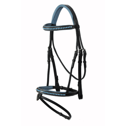 SIE Blue Crystals Single Row Leather Show Bridle with Reins Padded Anatomic Design