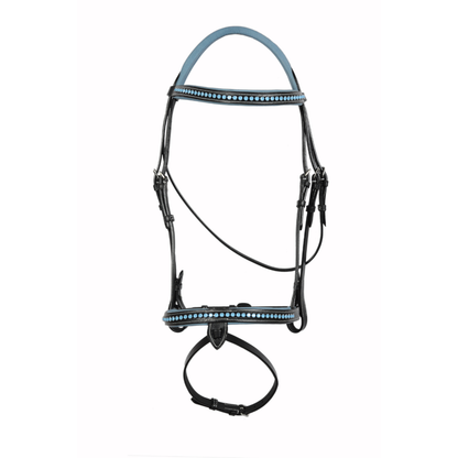 SIE Blue Crystals Single Row Leather Show Bridle with Reins Padded Anatomic Design