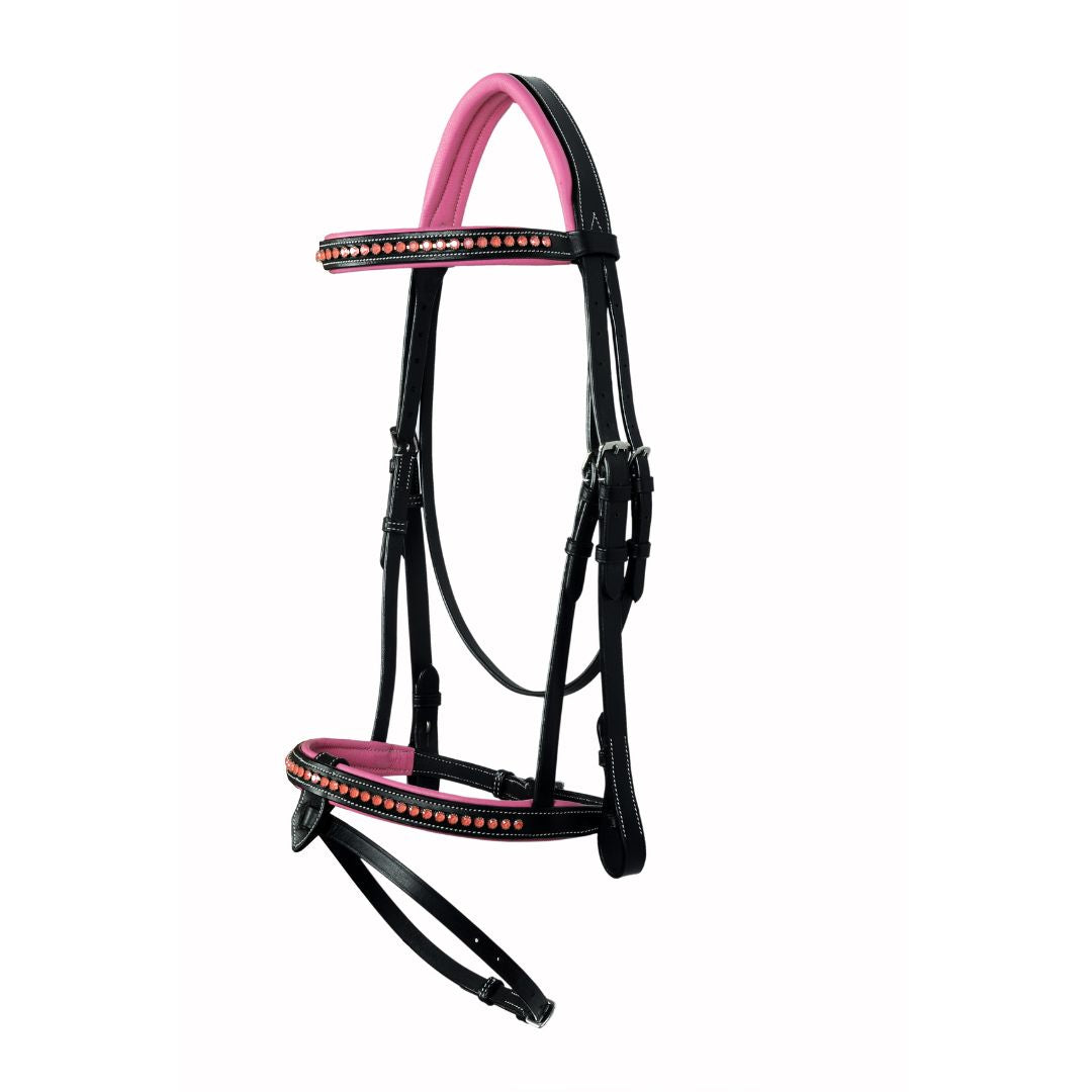 SIE Pink Crystals Single Row Leather Show Bridle  – Padded Anatomic Design