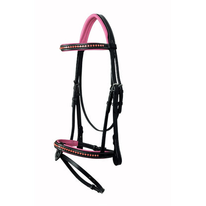 SIE Pink Crystals Single Row Leather Show Bridle  – Padded Anatomic Design