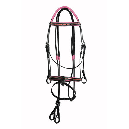 SIE Pink Crystals Single Row Leather Show Bridle  – Padded Anatomic Design