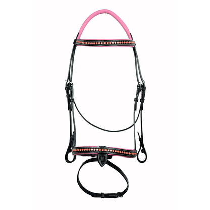 SIE Pink Crystals Single Row Leather Show Bridle  – Padded Anatomic Design