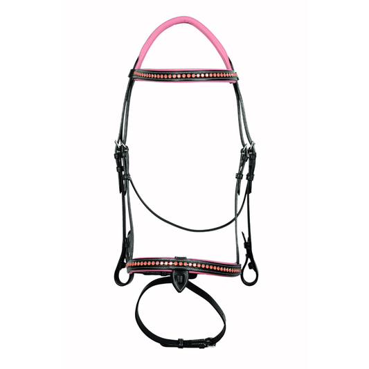 SIE Pink Crystals Single Row Leather Show Bridle  – Padded Anatomic Design
