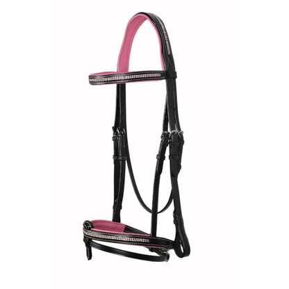 SIE Two Row Crystal Leather Padded Bridle – Premium Show Bridle with Clear Crystals