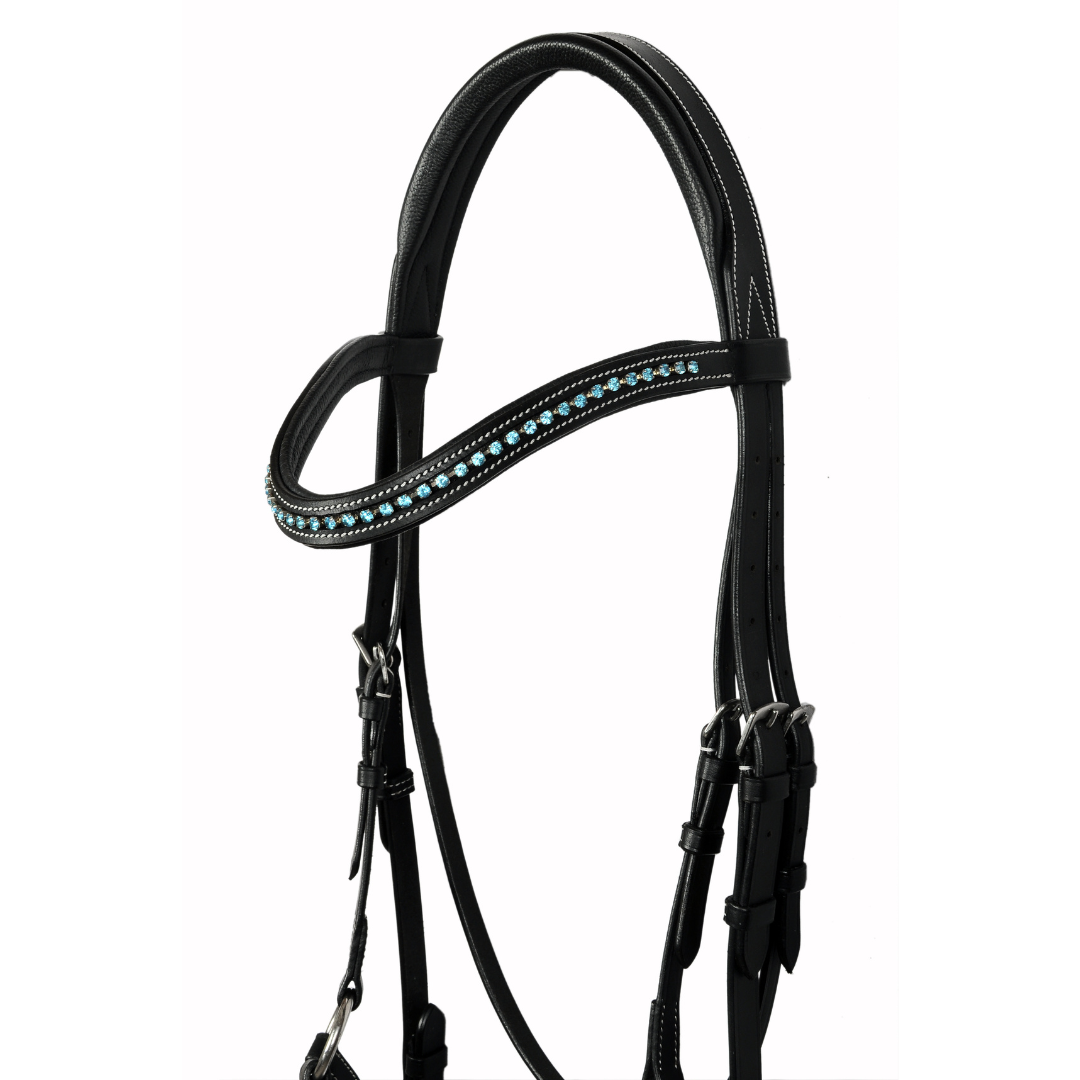 SIE Genuine Leather Padded Bridle with Swarovski Elements Premium Buffalo Leather Show Bridle