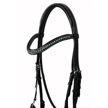 SIE Genuine Leather Padded Bridle with Swarovski Elements Premium Buffalo Leather Show Bridle