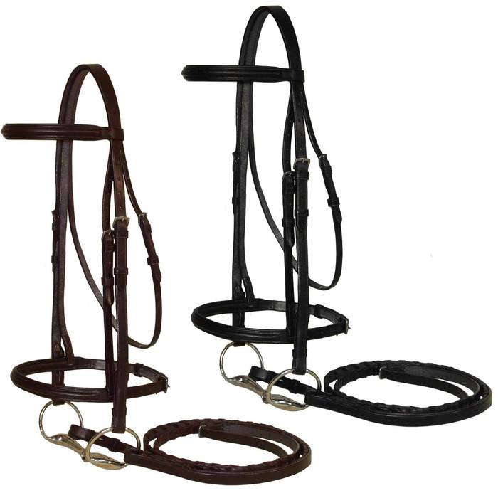 SIE Genuine Leather Premium Raised Hunter Horse Bridle Padded Browband & Noseband Bitless Headstall
