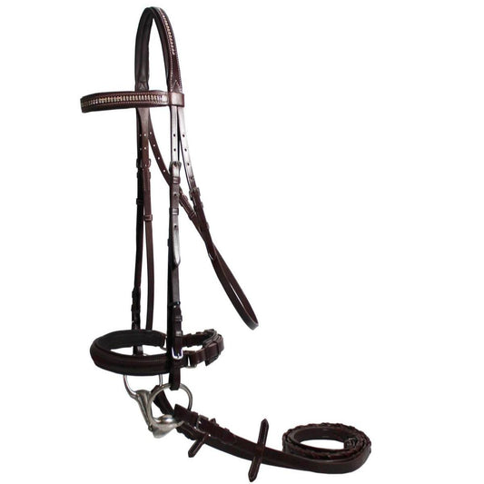 SIE Genuine Leather Crystal Padded Crown English Crank Bridle with Genuine Leather Dressage Bridle Clear Crystal Browband