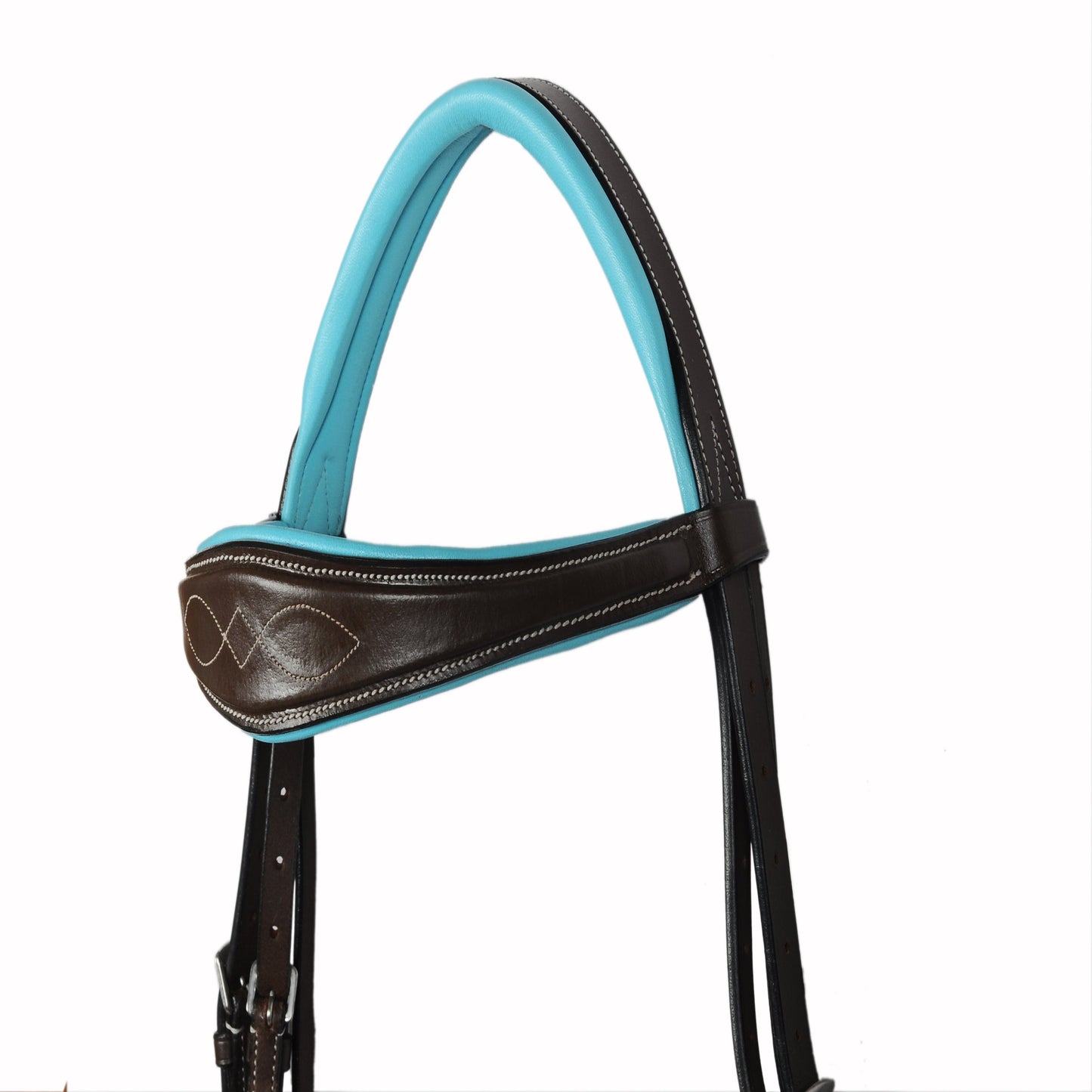 SIE Teal Padded Fancy Stitch Anatomic Genuine Leather Show Bridle Soft Leather Padding Fancy Stitch Browband & Noseband