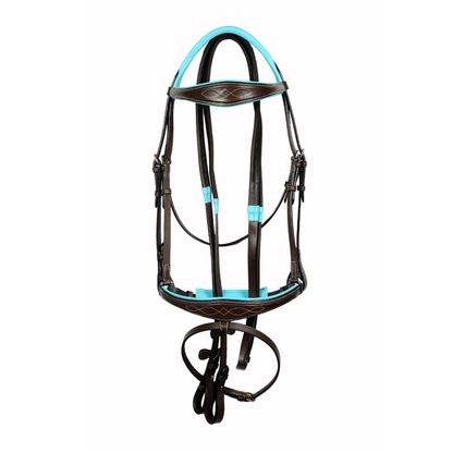SIE Teal Padded Fancy Stitch Anatomic Genuine Leather Show Bridle Soft Leather Padding Fancy Stitch Browband & Noseband