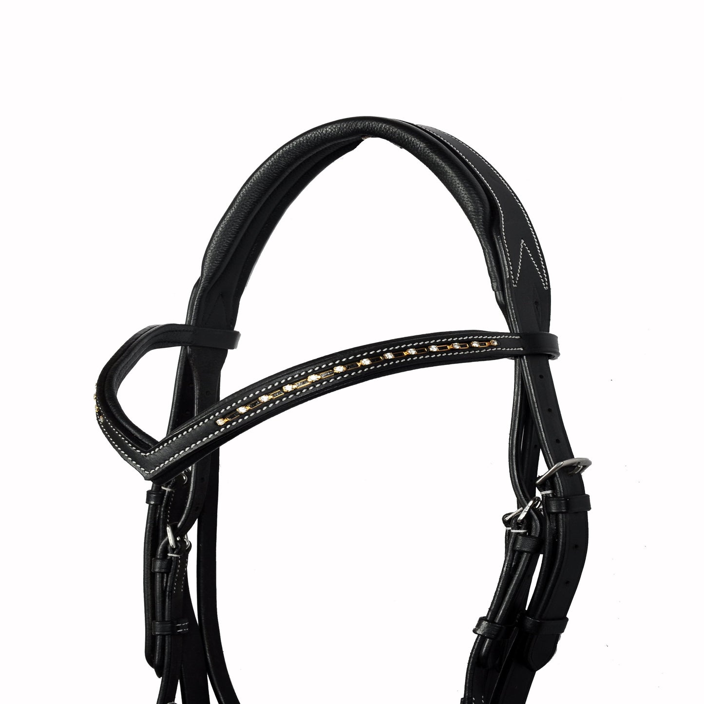 SIE Single Row Crystal Genuine Leather Padded Horse Bridle Clear Crystal Browband