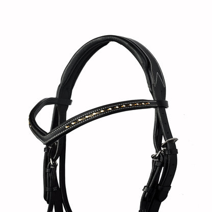 SIE Single Row Crystal Genuine Leather Padded Horse Bridle Clear Crystal Browband