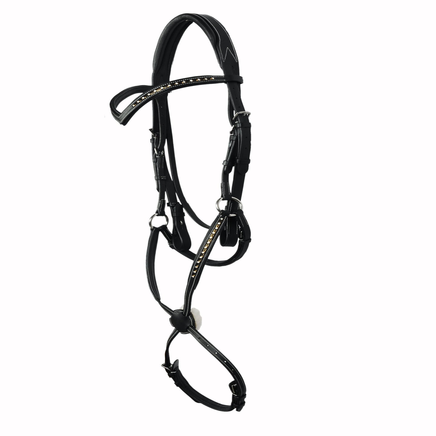 SIE Single Row Crystal Genuine Leather Padded Horse Bridle Clear Crystal Browband
