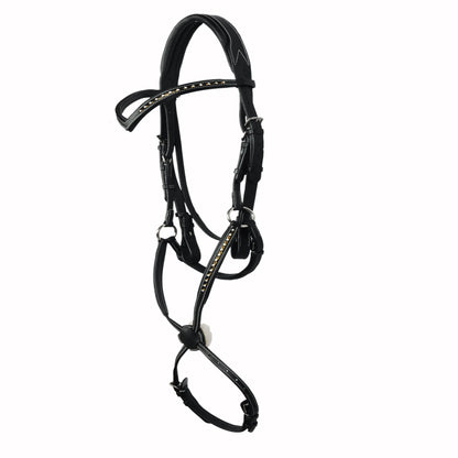 SIE Single Row Crystal Genuine Leather Padded Horse Bridle Clear Crystal Browband