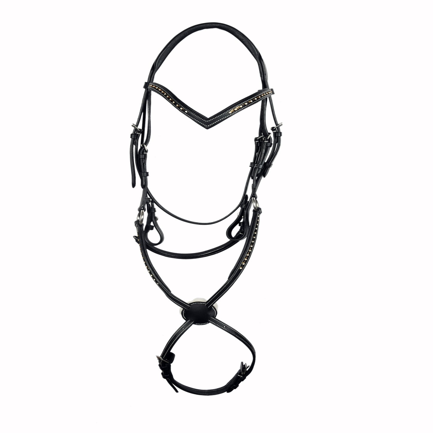 SIE Single Row Crystal Genuine Leather Padded Horse Bridle Clear Crystal Browband