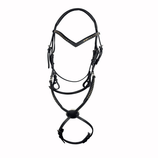 SIE Single Row Crystal Genuine Leather Padded Horse Bridle Clear Crystal Browband