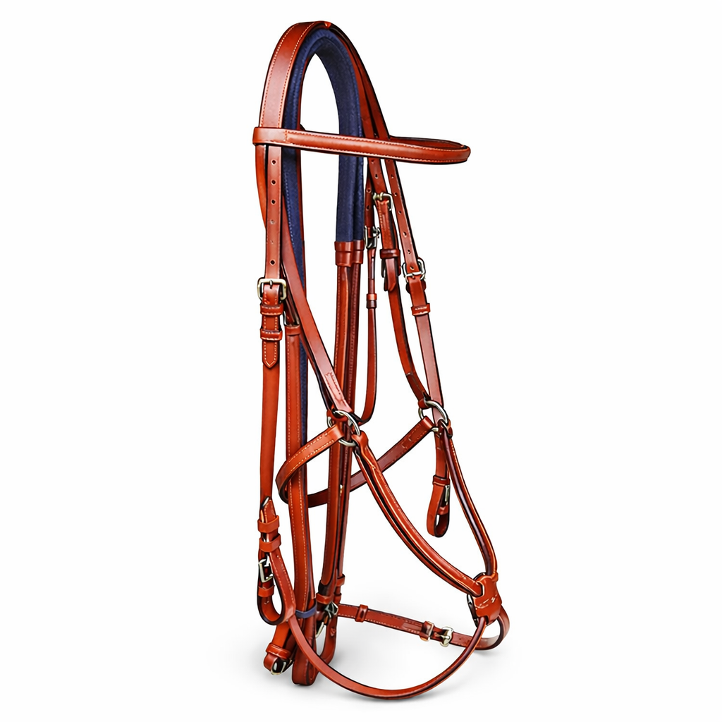 SIE Figure 8 Leather Horse Fancy Stitch English Bridle with Reins – Double Fancy Stitch, Padded, Figure Eight Noseband