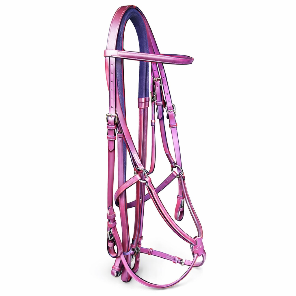 SIE Figure 8 Leather Horse Fancy Stitch English Bridle with Reins – Double Fancy Stitch, Padded, Figure Eight Noseband