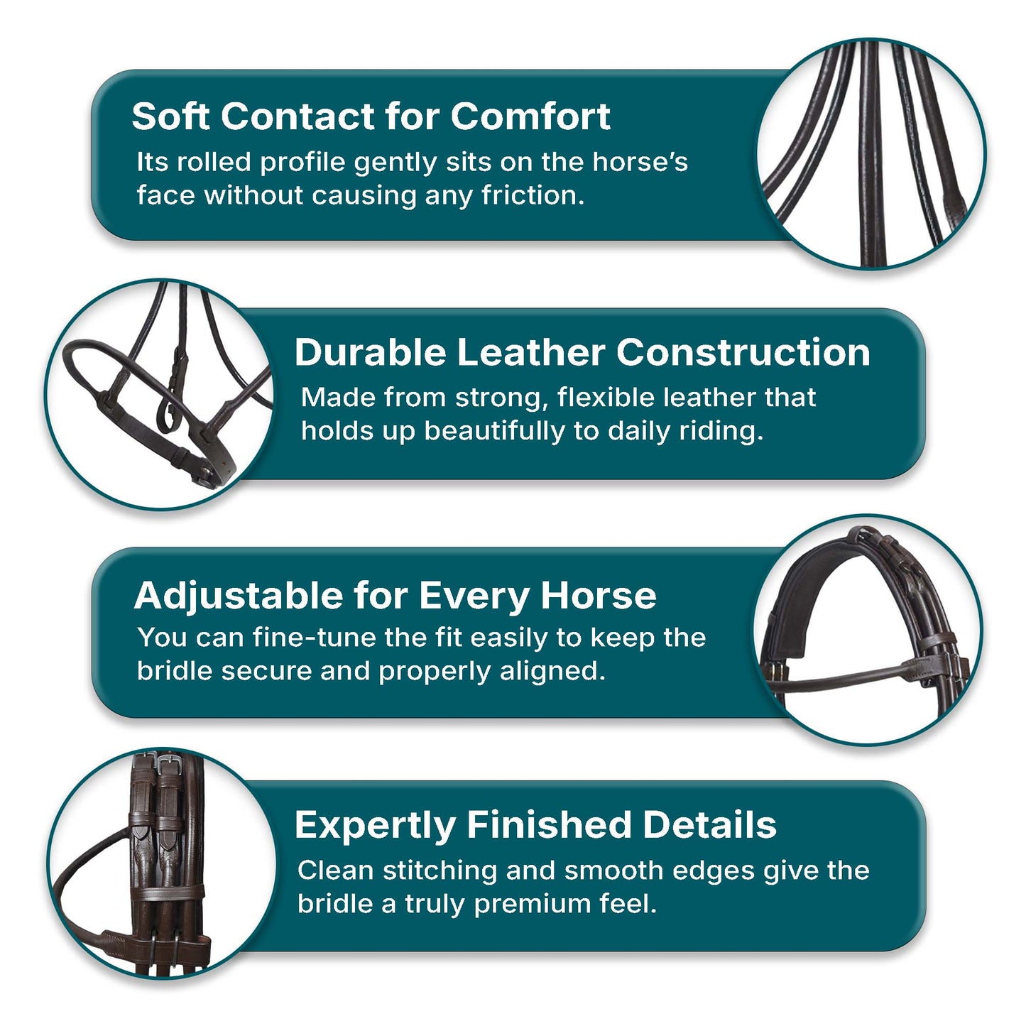 SIE Premium Rolled Leather Horse Bridle Padded Crown Matching Reins Dressage Bridle