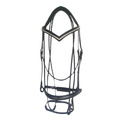 SIE Two Row Crystal Padded Leather Horse Bridle with Laced Reins – Premium Dressage Bridle