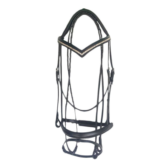 SIE Two Row Crystal Padded Leather Horse Bridle with Laced Reins – Premium Dressage Bridle