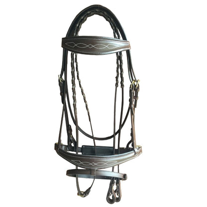 SIE Genuine Leather Padded Fancy Stitch Jump Bridle with Reins Raised Anatomic Leather Show Bridle for Horses